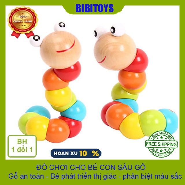 [ĐỒ CHƠI AN TOÀN] Đồ chơi con sâu uốn dẻo nhiều màu bằng gỗ nghộ nghĩnh cho bé - giúp bé nhận biết màu sắc, hình ảnh