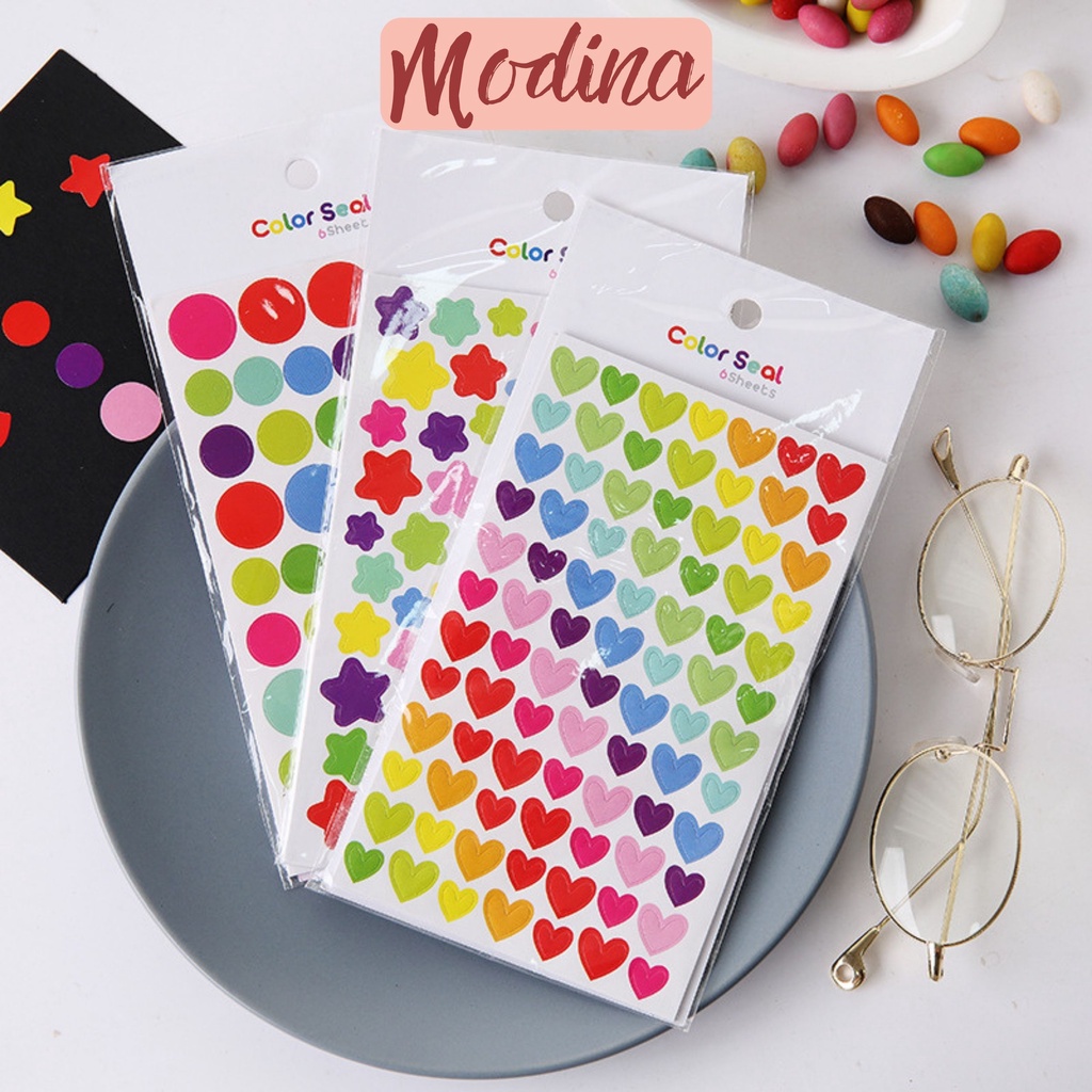 Set 6 tấm sticker ngôi sao, sticker hình tròn trang trí sổ