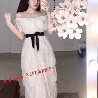 Ảnh thật đầm trễ vai 7 tầng siêu xinh