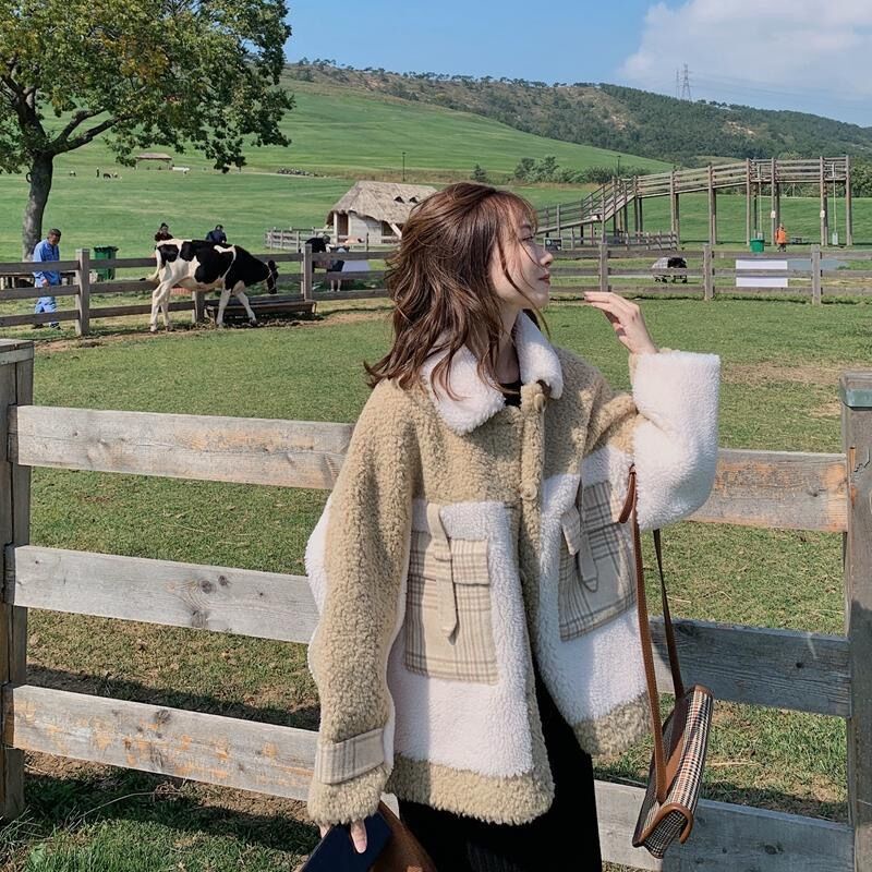 Áo Khoác Giả Lông Cừu Dày Dặn Dáng Rộng Ngắn Lưng Phong Cách Hàn Quốc Cổ Điển Thời Trang Cho Nữ 2022