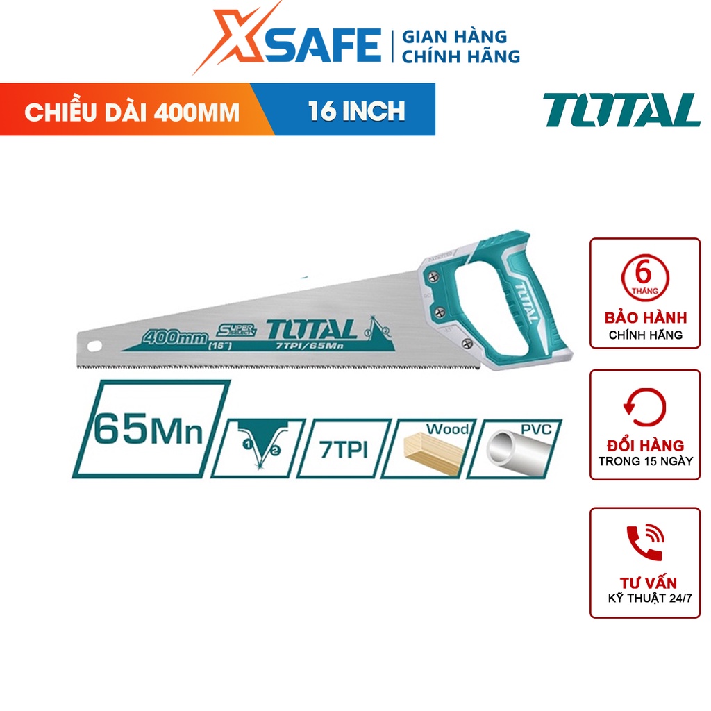 Cưa lá liễu 400mm Total THT55400, cưa gỗ cầm tay độ dày 0,9mm, 7 răng cưa/ 1 inch, có bảo vệ răng cưa, xử lý nhiệt