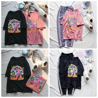 [ COMBO TIẾT KIỆM ] Set áo thun tay lỡ thỏ Candyman + quần 2 sọc unisex
