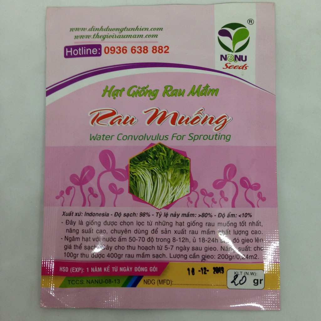 Gói 20gr Hạt giống rau mầm rau muống Indonesia