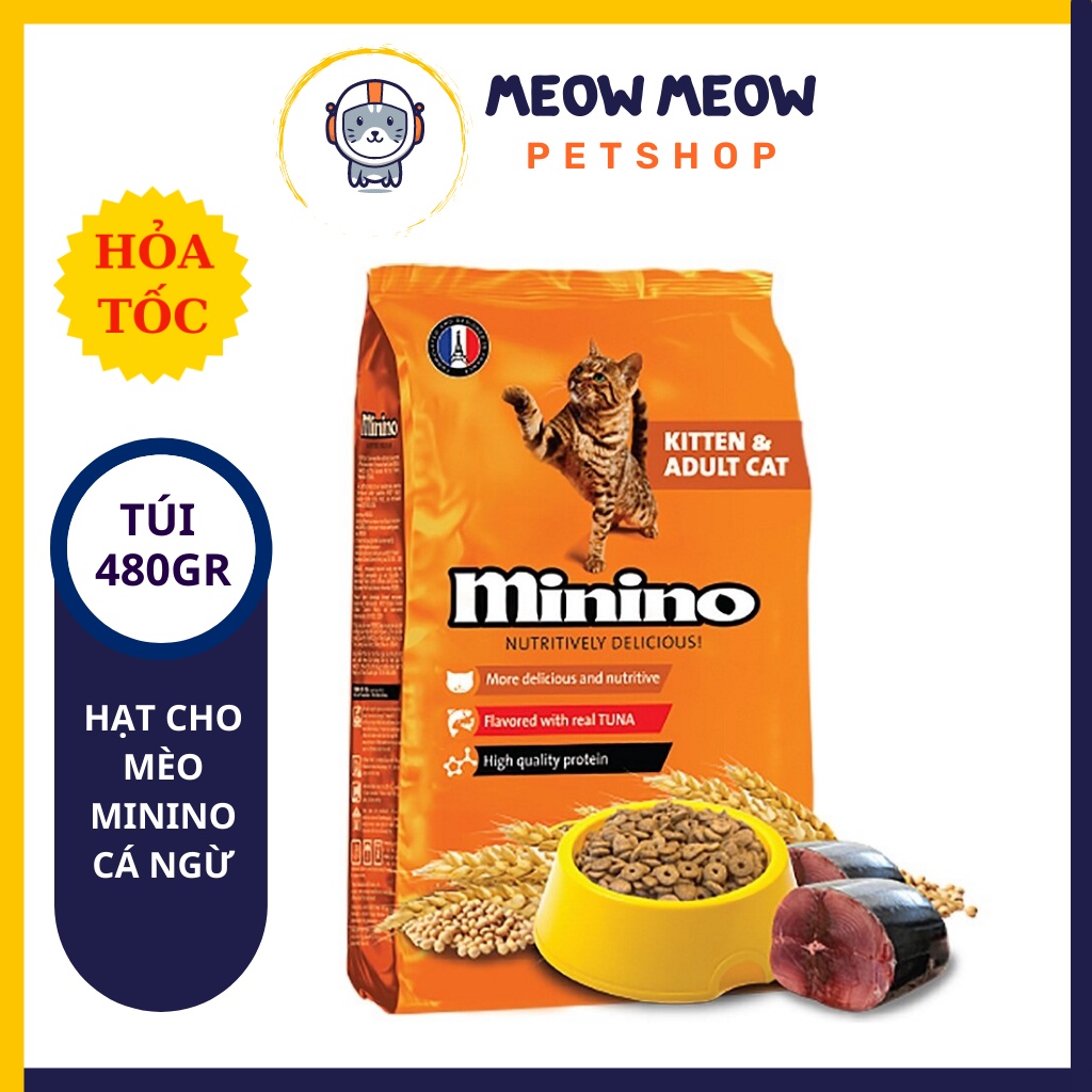 Hạt cho mèo Minino vị cá ngừ | Túi 480gr | Hạt dinh dưỡng dành cho mèo.