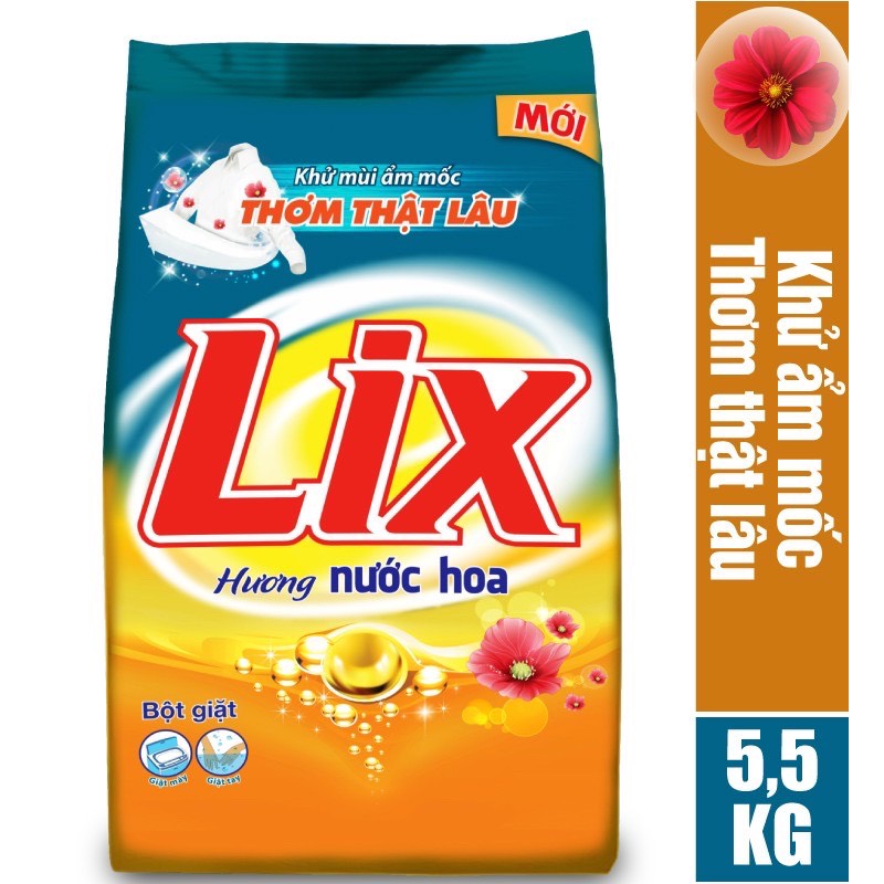 [Nguyên thùng] COMBO 2 gói Bột giặt LIX Hương nước hoa (Cam) khử ẩm mốc, thơm thật lâu 5.5KGX2