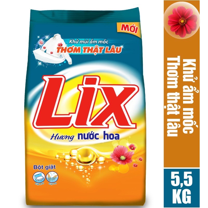 Bột giặt LIX Hương nước hoa (Cam) khử ẩm mốc, thơm thật lâu 5.5KG