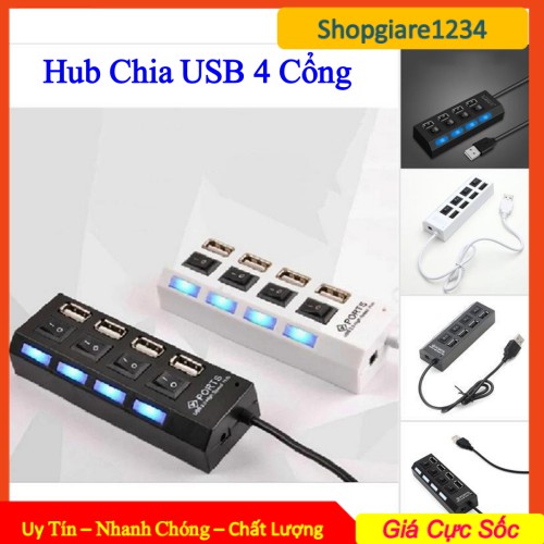 Hub USB 4 port (2.0) - Có Công Tắc Và Có Đèn Led- Tốc Độ Cao - Tiện Dụng Và Chất Lượng. Hub chia USB