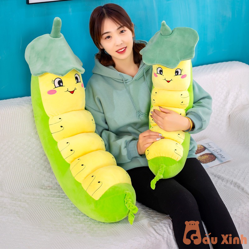 Gấu Bông Sâu Đậu Dễ Thương Gối Ôm Hình Thú Mềm Mịn Cho Bé Size 1m - Gấu Xinh - G64