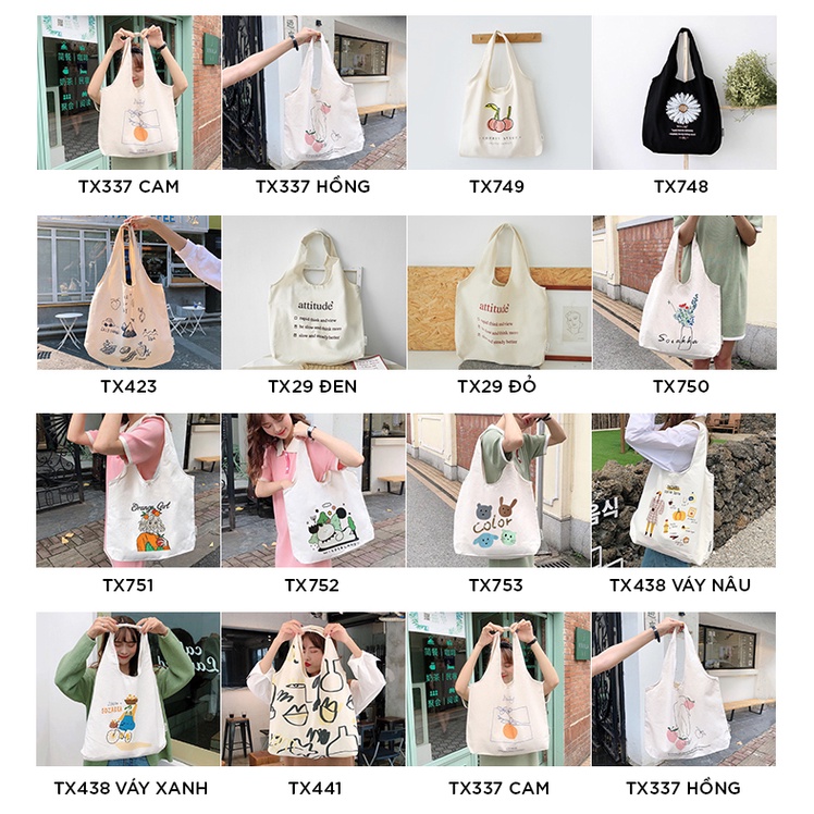 Túi tote vải đeo chéo canvas bag giá rẻ đẹp đi học TX001