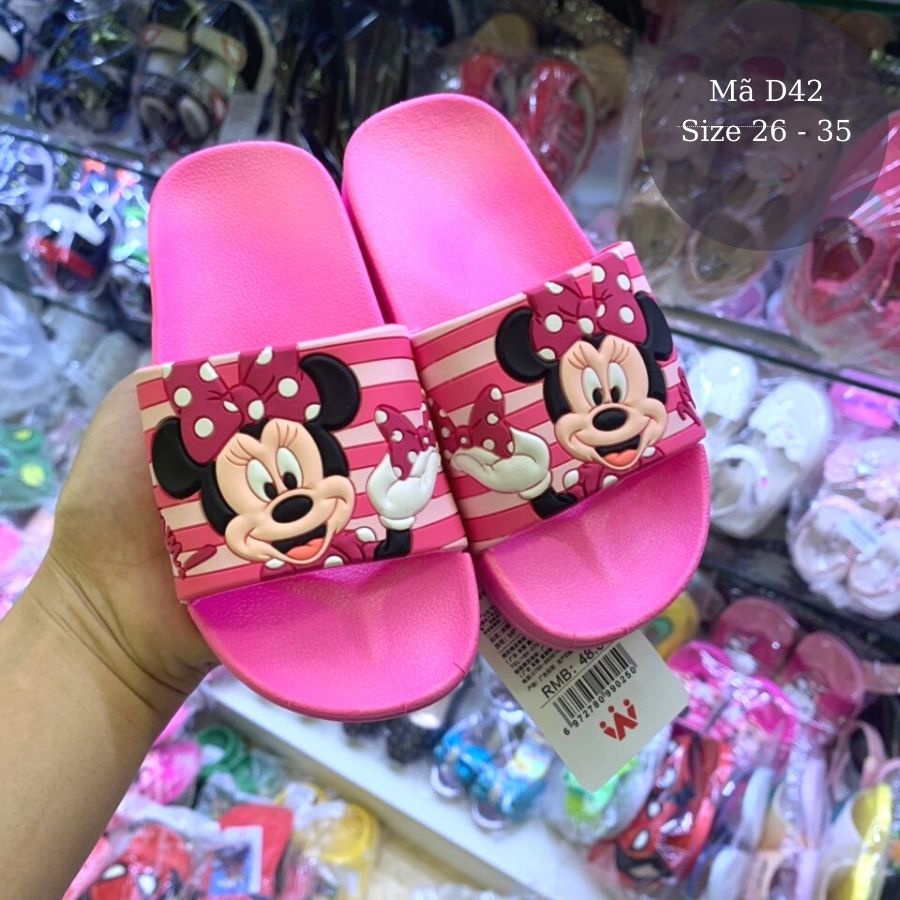 Dép lê cho bé Babyhattieu D42 Mickey Model 2022, Dép bé gái quai ngang đi trong nhà chống trơn trượt chính hãng