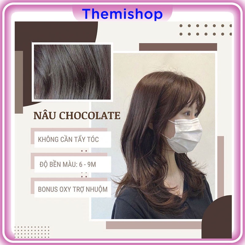 Thuốc Nhuộm Tóc Màu Nâu Chocolate / Nâu socola | Lên Từ Nền Đen Không Tẩy Tặng Oxy Trợ Nhuộm Găng Tay, Mũ Ủ