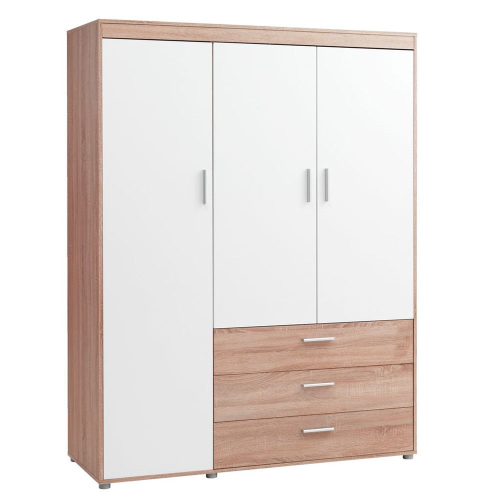 Tủ quần áo | JYSK Slagelse | 3 cánh gỗ công nghiệp màu trắng/sồi | 150x198x60cm
