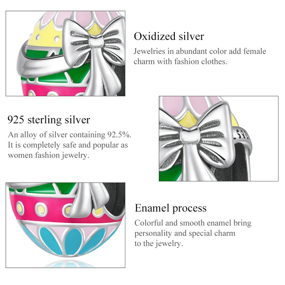 BAMOER Hạt Bạc 925 Hình Thỏ Trứng Phục Sinh Tự Làm Vòng Tay / Vòng cổ