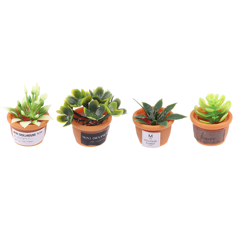 4 Chậu Cây Xanh Mini Trang Trí Nhà Búp Bê
