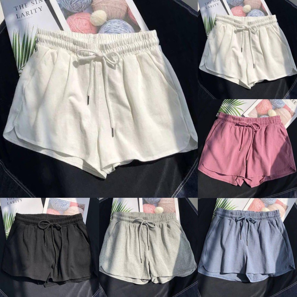 Quần ngắn ống rộng màu trơn dây rút phong cách hè cho nữ