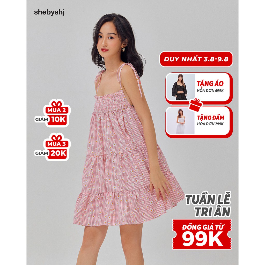 Đầm hai dây Shebyshj họa tiết ca rô màu đỏ - Mary Dress