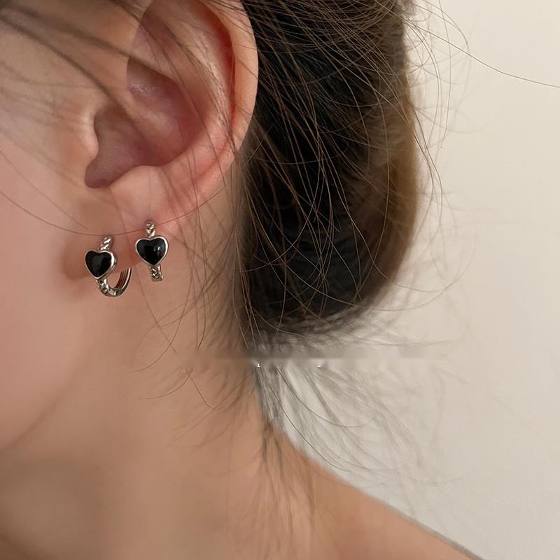 Bông Tai Hình Trái Tim Màu Đen Phong Cách Đường Phố Thời Trang Mùa Hè Cho Nữ