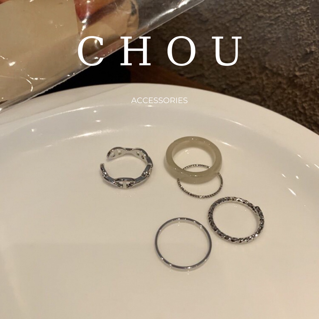Set 5 Nhẫn Phối Màu Be | CHOU ACCESSORIES |
