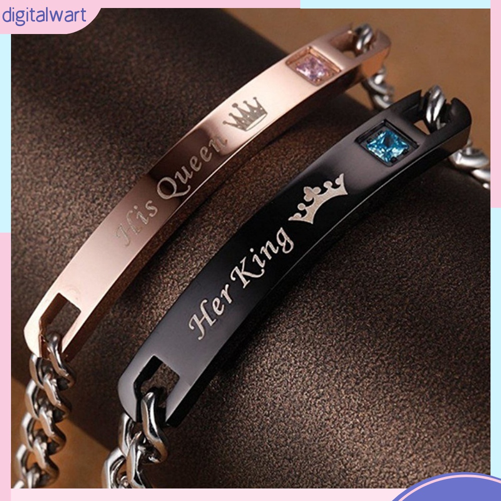 Vòng Tay Thép Titan In Chữ Her King / His Beauty / His Queen Lãng Mạn Cho Cặp Đôi