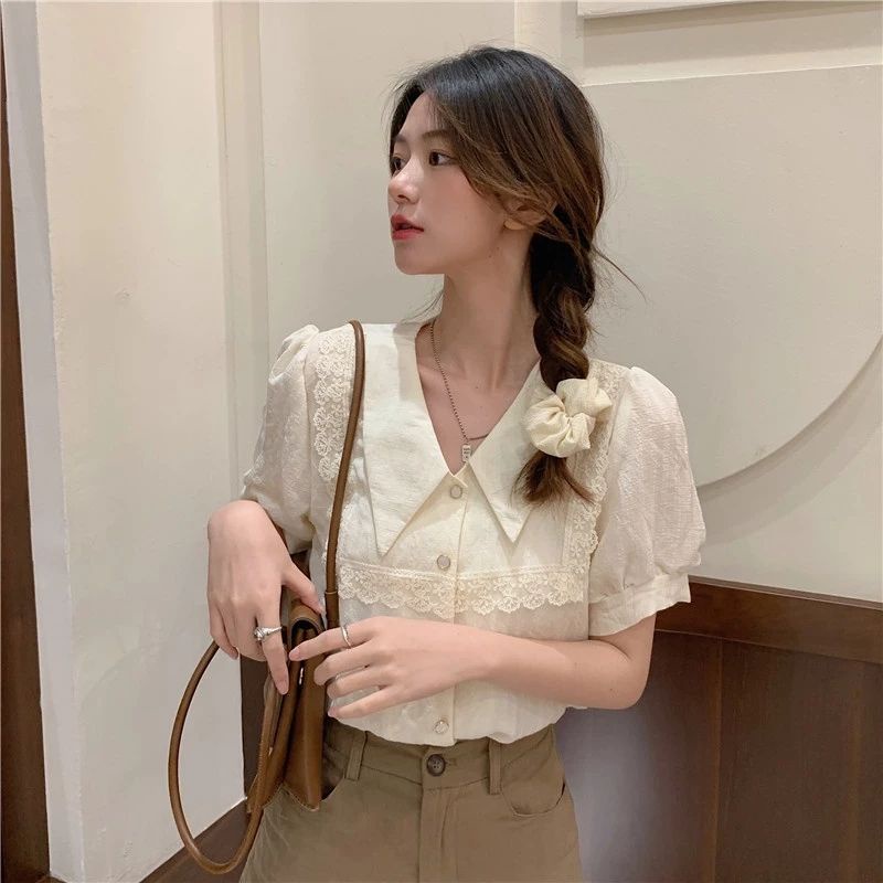 (Sẵn) ÁO SƠ MI TIỂU THƯ TAY PHỒNG PHỐI REN