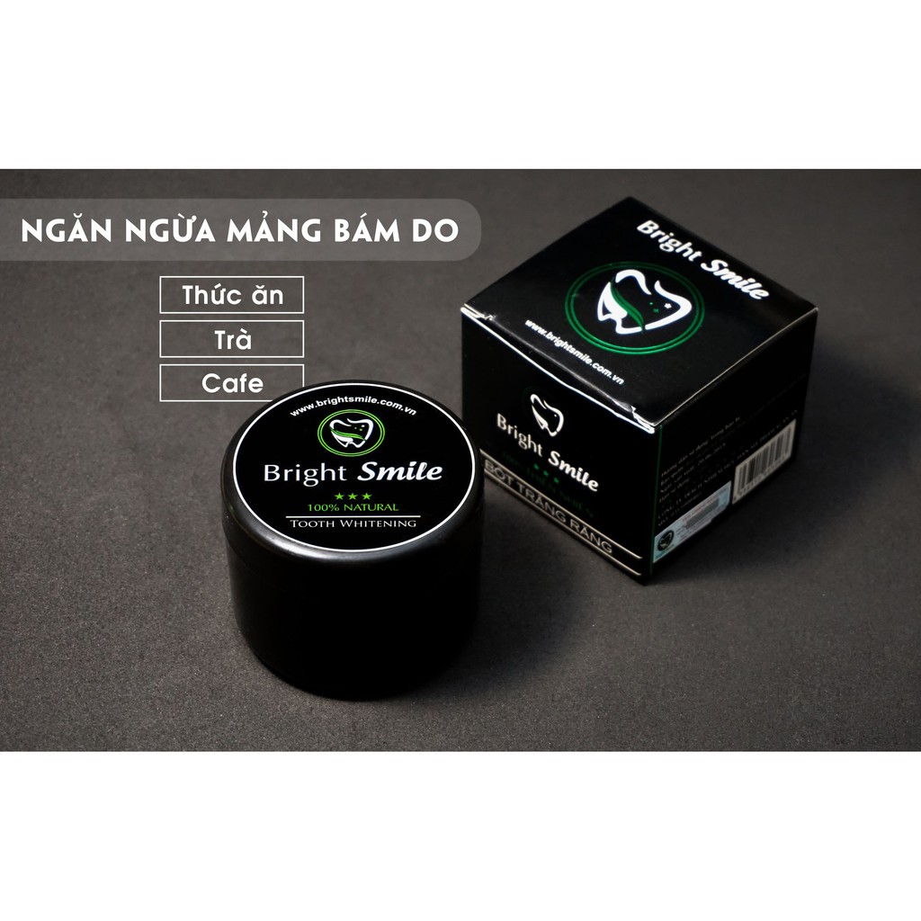 Bột tẩy trắng răng than tre Bright Smile tẩy sạch các vết ố vàng, thơm miệng - Hũ lớn 100g