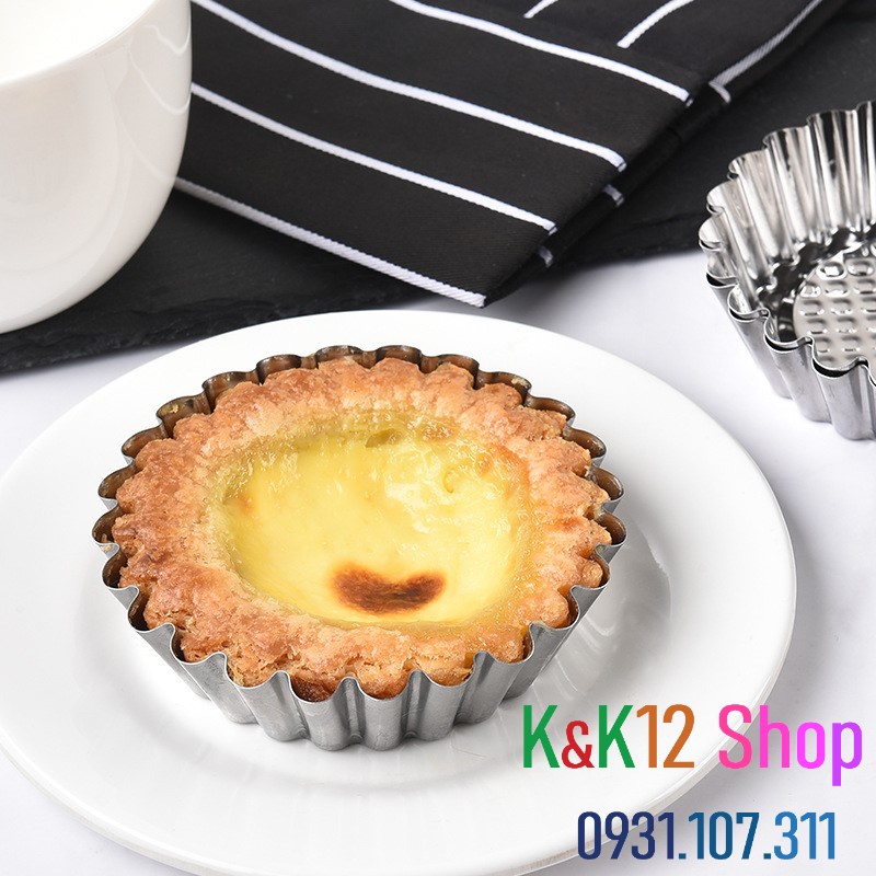 Khuôn làm bánh Tart Trứng bằng inox chất lượng cao, loại lớn rộng 9.5cm