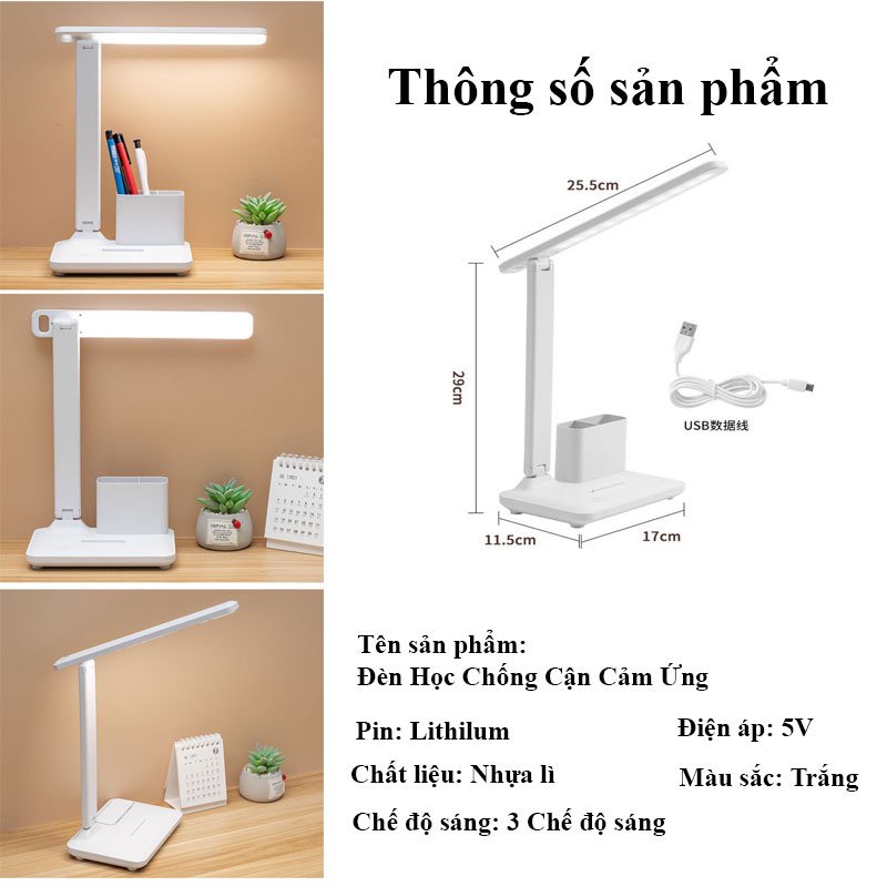 Đèn Học Để Bàn, Đèn Học Cho Bé Kèm Ống Bút Tiện Dụng Tiết Kiệm Điện Sun.z