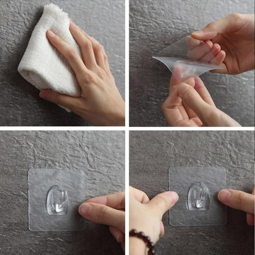 Set 10 Móc Treo Đồ Dán Tường Trong Suốt Chống Thấm Nước Tiện Dụng