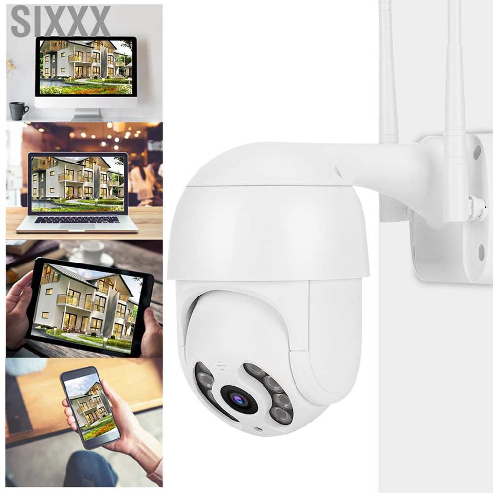 Sixxx 2in Waterproof PTZ Mini Dome Camera 1080P WiFi 8 Lights Security Surveillance Work with Icsee 110‑240V