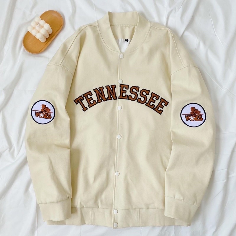 Áo Khoác Kaki BOMBER TENNESSEE Form Rộng Tay Dài Ulzzang màu KEM/ĐEN ❤️/Nam Nữ Unisex/FREESHIP 🧸