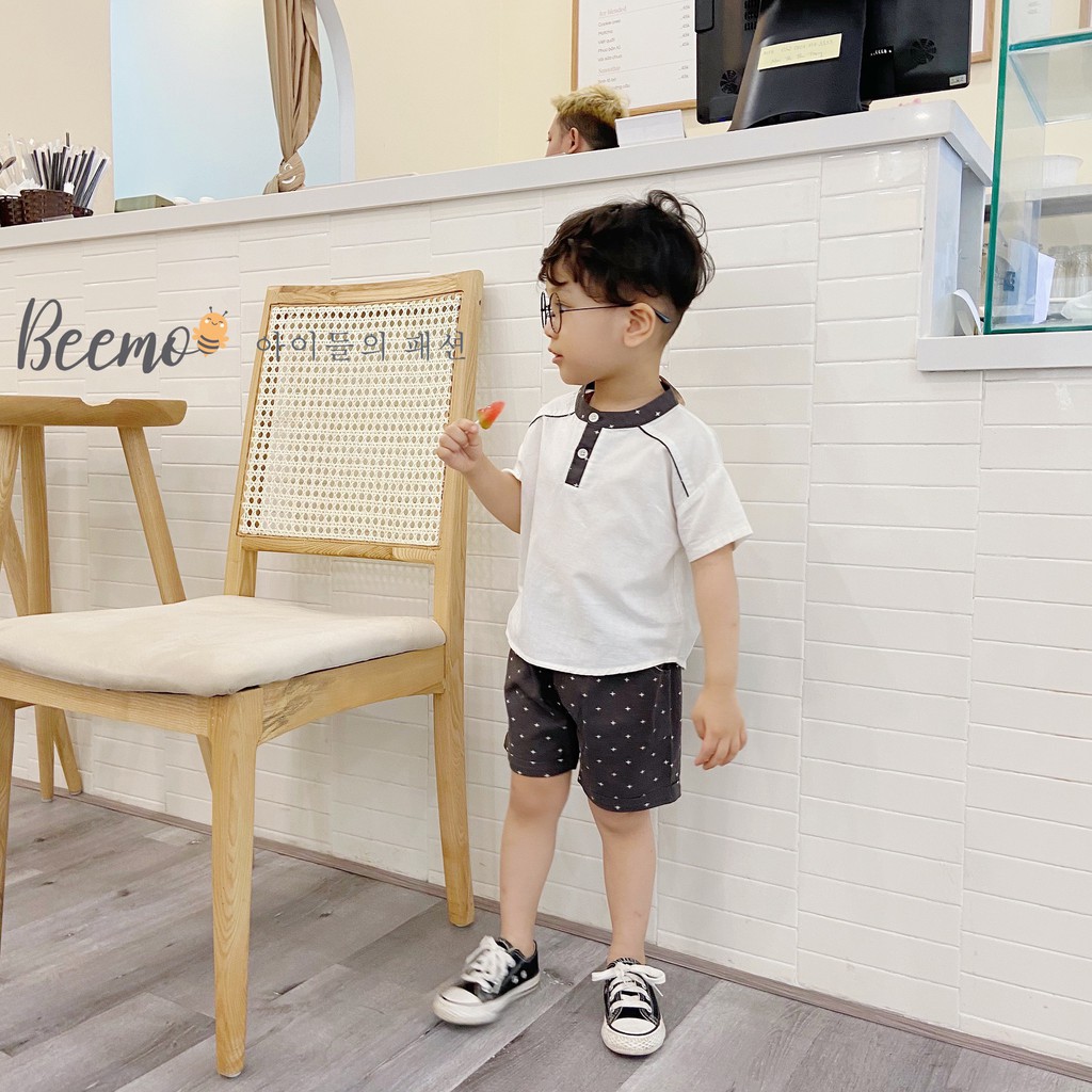 [Maruhouse]Set bộ đồ bé trai áo trắng quần kaki thô mềm mùa hè COOL ngầu_thời trang trẻ em từ 1-5 tuổi