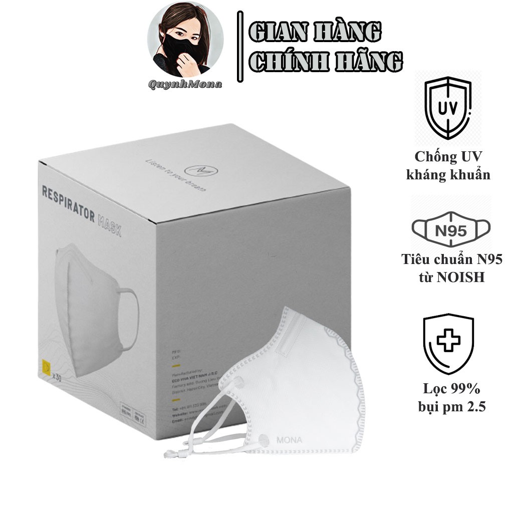 Hộp 30 chếc Khẩu Trang N99 Mona Mask Quynhmona 3D 6 lớp công nghệ Nano Chống nắng Kháng khuẩn lọc 99% bụi pm 2.5