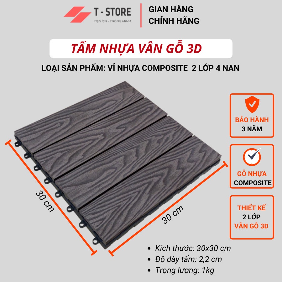 Tấm Lót Sàn Ban Công 3D 2 Lớp. Tấm nhựa lót sàn chống trơn Nhà Tắm/ Sân Vườn/ Văn Phòng/ Quán Cafe/ Nhà/ Tiểu Cảnh