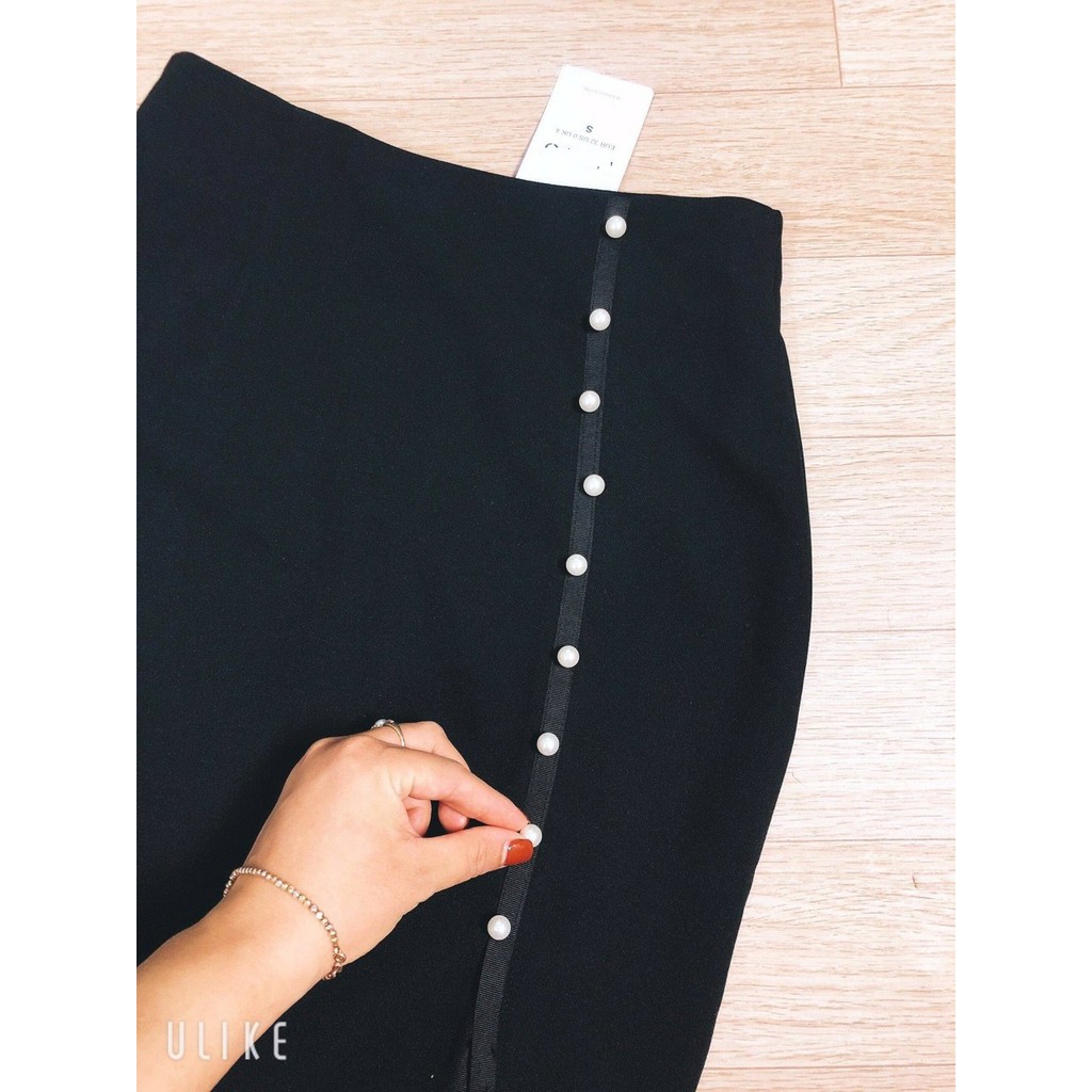 [ĐÍNH HẠT CHÂN VÁY BÚT CHÌ XẺ TÀ TRƯỚC ĐÍNH HẠT,