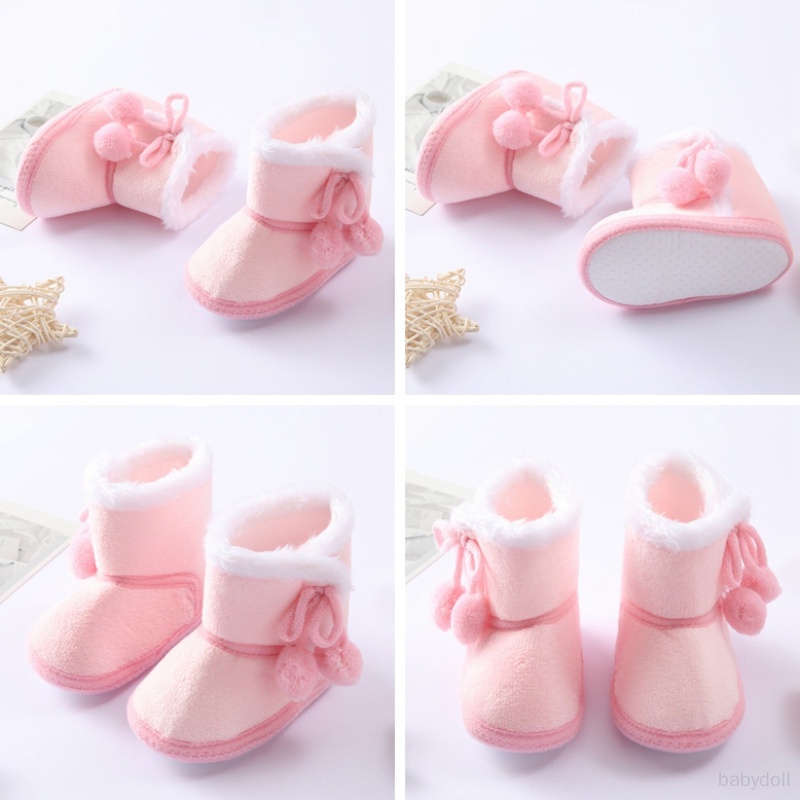 Giày Bốt Đi Bộ Lót Nhung Màu Trơn Chống Trượt Hai Lớp Đính Bóng Lông Cho Bé Trai / Gái