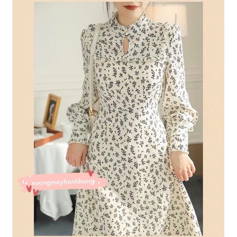 Váy hoa nhí vintage cổ bèo sang chảnh - Xưởng May Hạnh Hồng