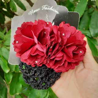 Kẹp tóc đính hoa có lưới chụp tóc