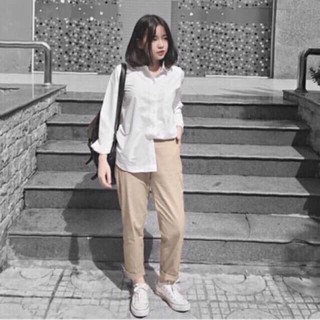 Quần kaki suông sắn ống