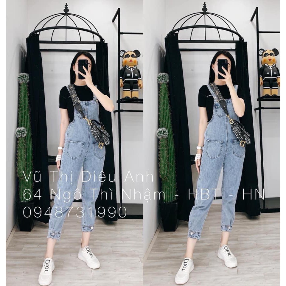 Quần yếm bò xanh bo cúc khuy chân, quần yếm jean nữ cao cấp mã OH01 | BigBuy360 - bigbuy360.vn