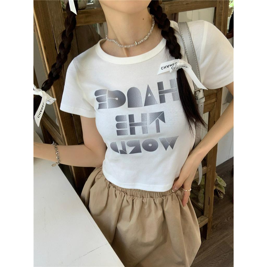 Áo Thun Cộc Tay Dáng Ôm In Họa Tiết 62568