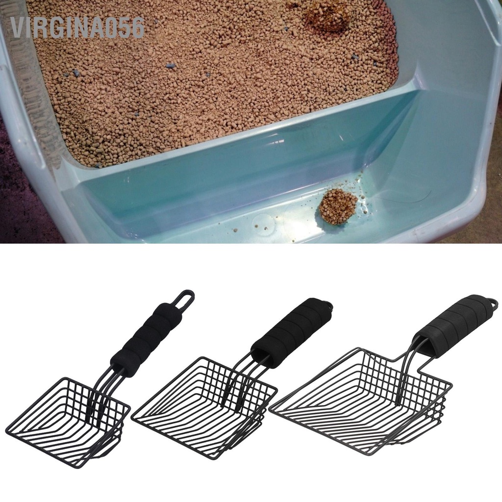 Virgina056 Kim loại có thể tái sử dụng Cát xả cát Muỗng Sifter Xẻng Vật làm sạch Mèo vật nuôi Màu đen
