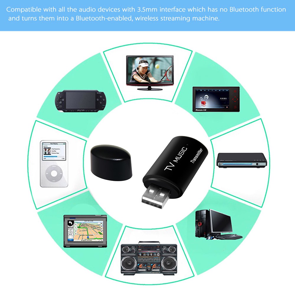 Ĩ TS-BT35F05 USB Bluetooth Audio Transmitter Wireless Stereo Bluetooth Music Box Dongle Adapter for TV MP3 PC Black