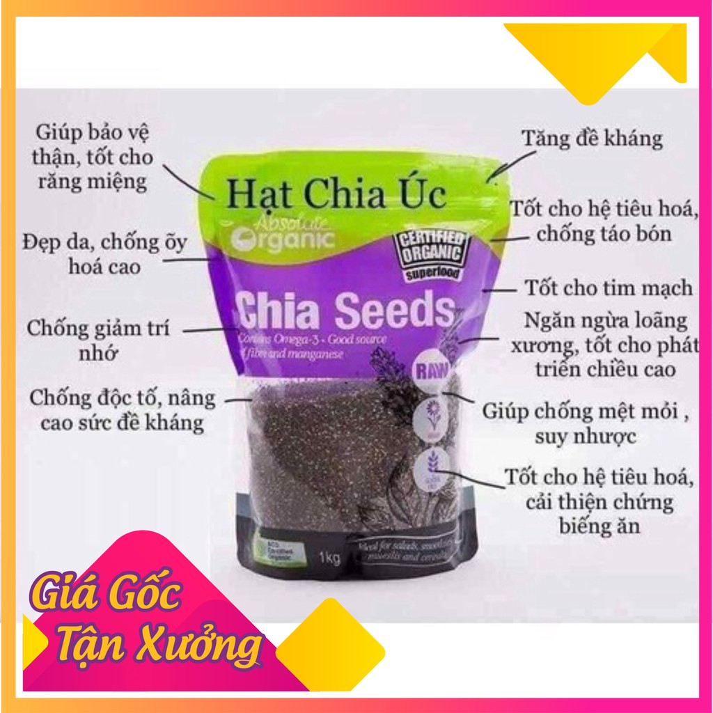 Hạt Chia Tím Úc Absolute Organic Hàng Chuẩn Có Tem Chống Hàng Giả 1Kg (Chính Ngạch) Hàng Mới Chất Lượng