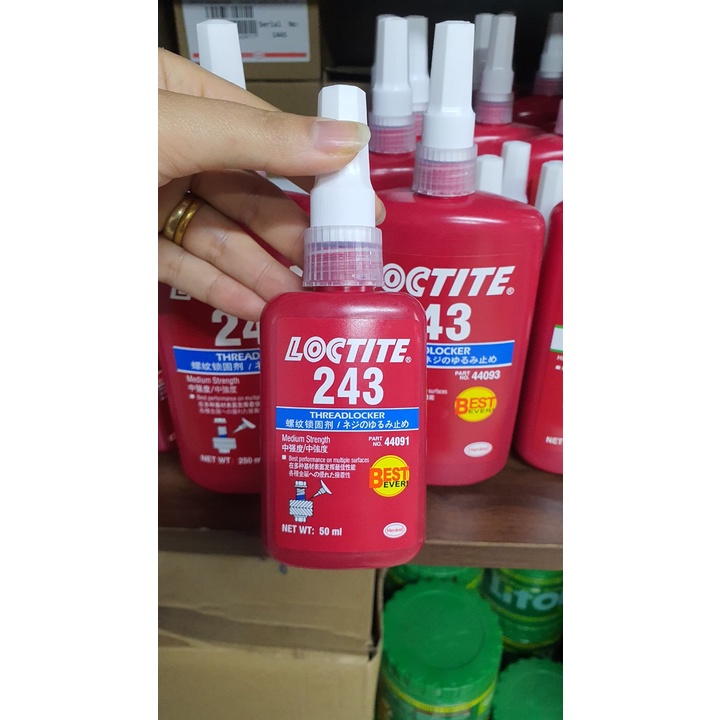 KEO DÁN KHÓA REN BULONG MÀU XANH LOCTITE 243 MEDIUM STRENGTH OIL TOLERANT THREADLOCKER 50ML/250ML