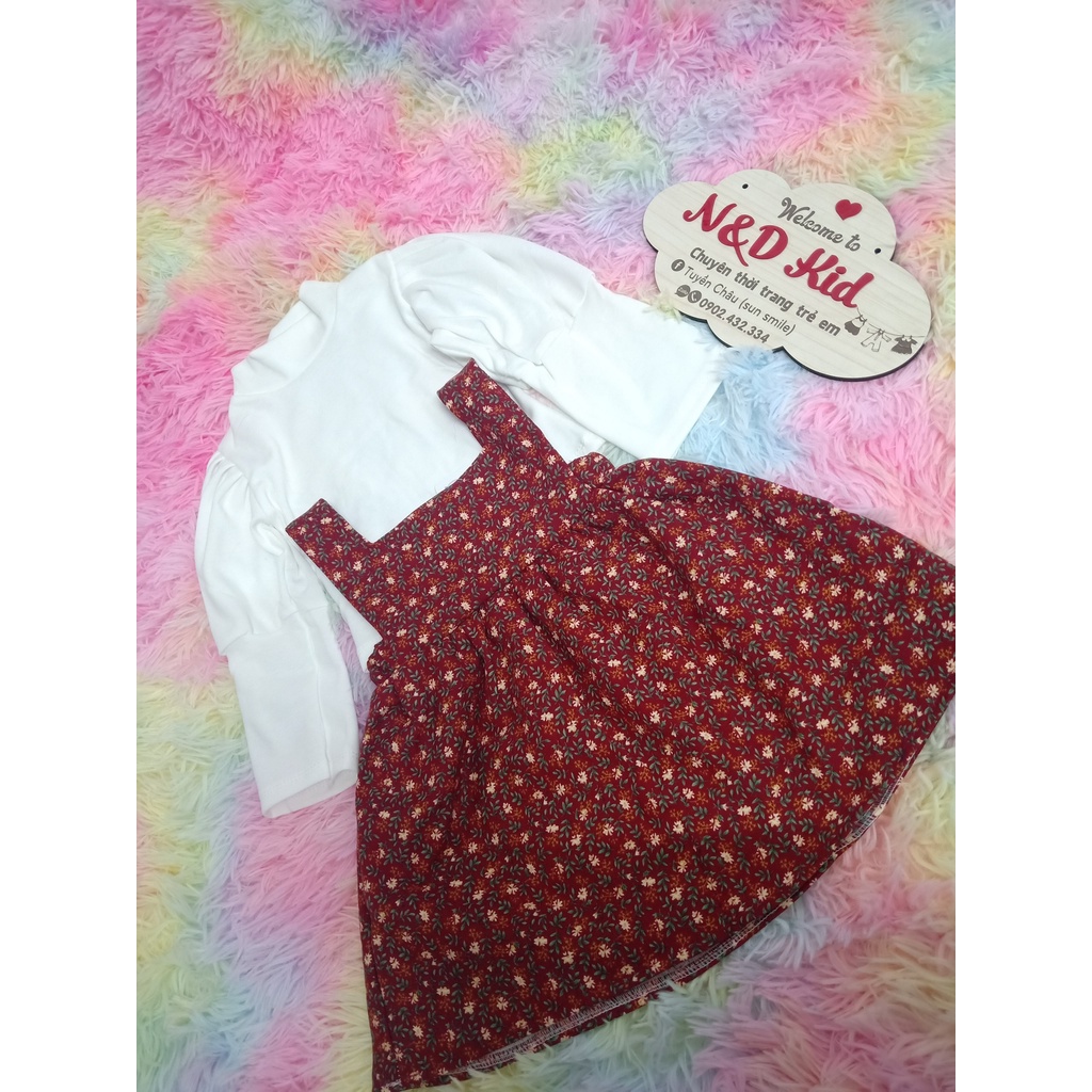 Set Váy Yếm Cho Bé - Set Yếm Váy Áo Cotton Tay Bồng - Yếm Thu Đông Siêu Đẹp, Ấm Cho Bé 8-18kg - N&D Kids