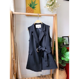 Vest gile đen thắt eo