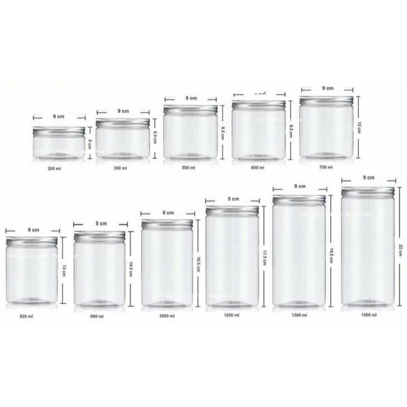 Hũ nhựa PET, hũ đựng thực phẩm, hũ nhựa nắp nhôm nhiều kích thước