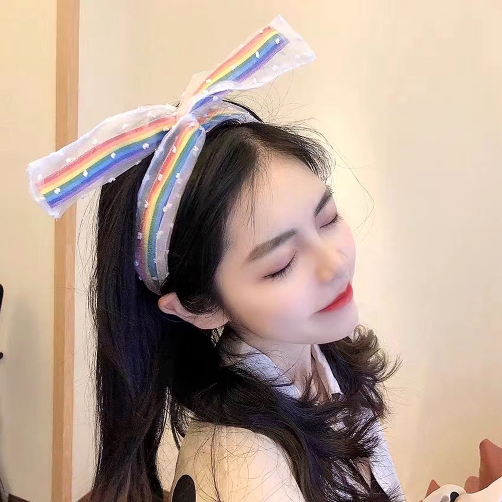 Băng Đô Phối Lưới Màu Cầu Vồng Thời Trang Cho Nữ