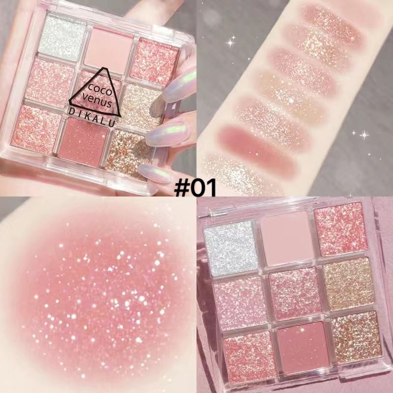 Bảng phấn mắt 9 màu nhũ bắt sáng DIKALU xinh xắn tiện lợi Coco Venus
