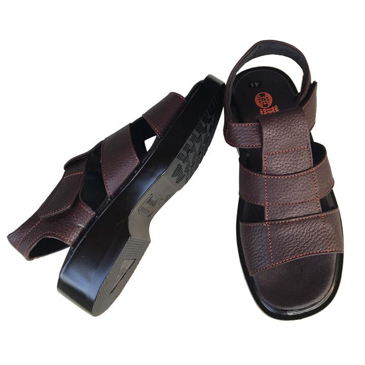 Dép sandal nam da bò màu nâu đế PU  cao 4. 5cm